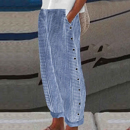 Striped button-accent tailored trousers for women | Grace -3