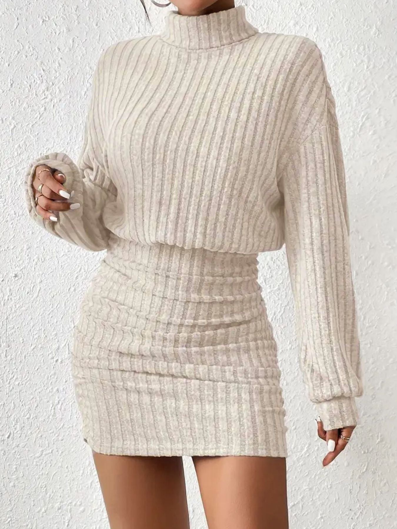 Minimalist ribbed turtleneck dress for women | Elira