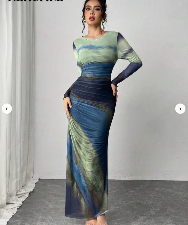 Printed long sleeve bodycon maxi dress for women | Torina