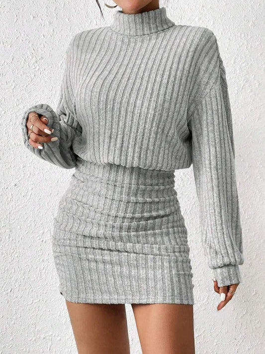 Minimalist ribbed turtleneck dress for women | Elira