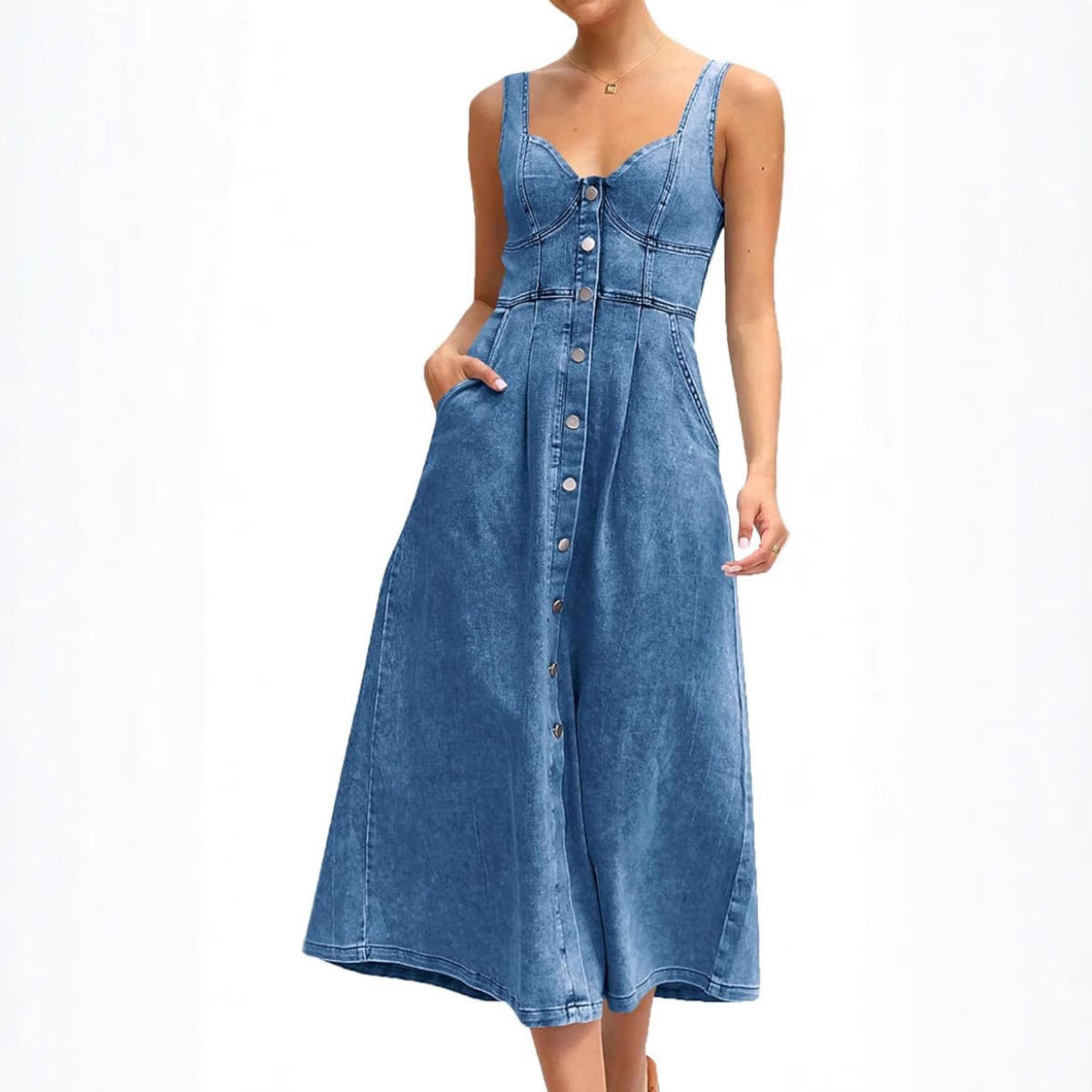 Sleeveless button-front dress for women | Jaylin