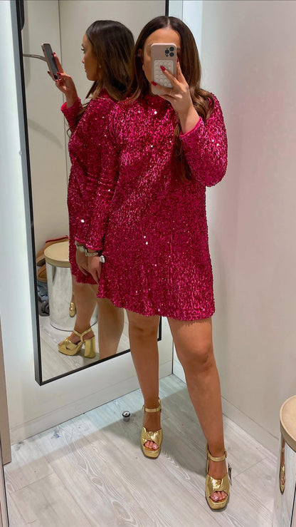 Sequin long sleeve round neck dress for women | Bonnie