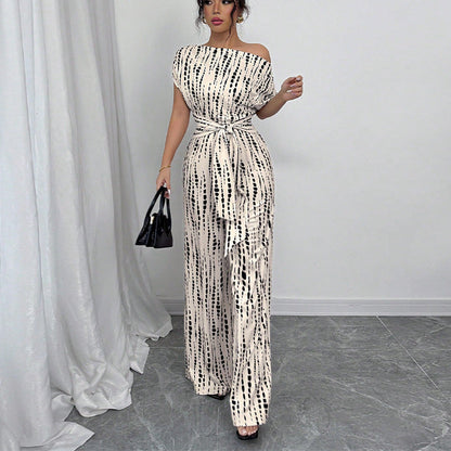 Classy wide-leg oblique strap jumpsuit for women | Elvaira