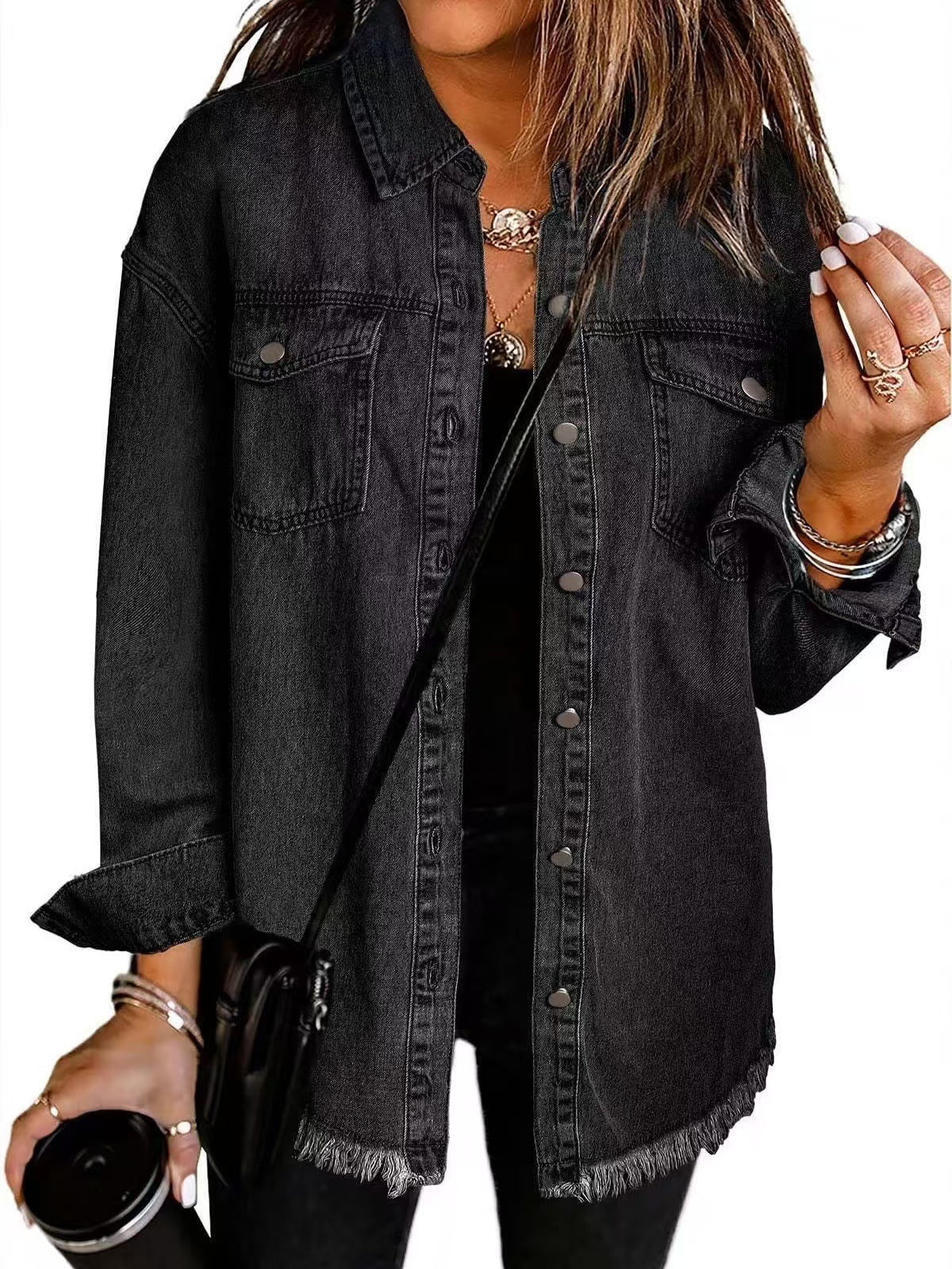 Relaxed button-front jacket with classic collar for women | Katja