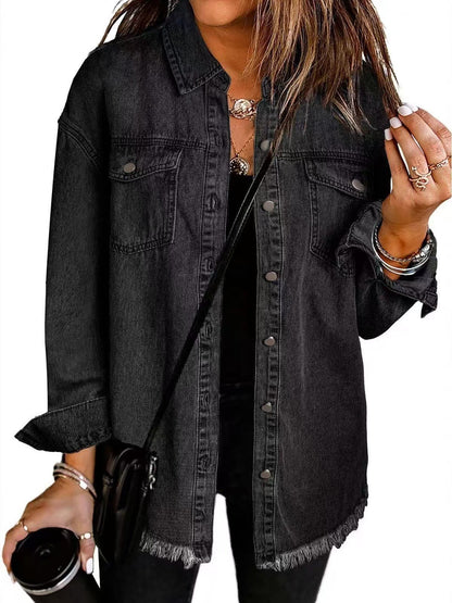 Relaxed button-front jacket with classic collar for women | Katja