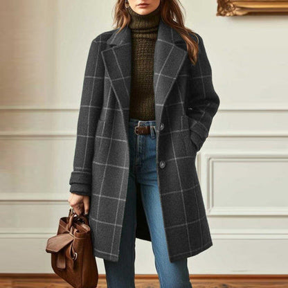 Classic Plaid Lapel Coat for Women | Sally