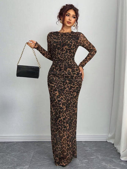 Printed long sleeve bodycon maxi dress for women | Torina