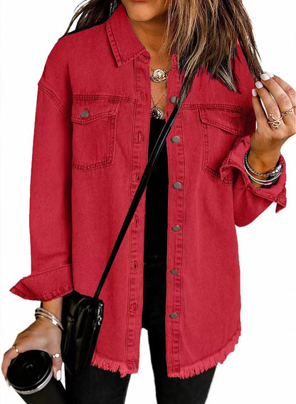 Relaxed button-front jacket with classic collar for women | Katja