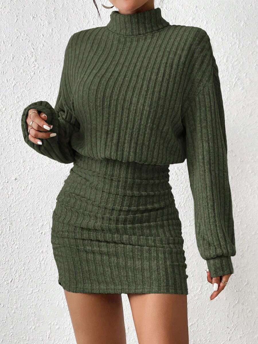 Minimalist ribbed turtleneck dress for women | Elira