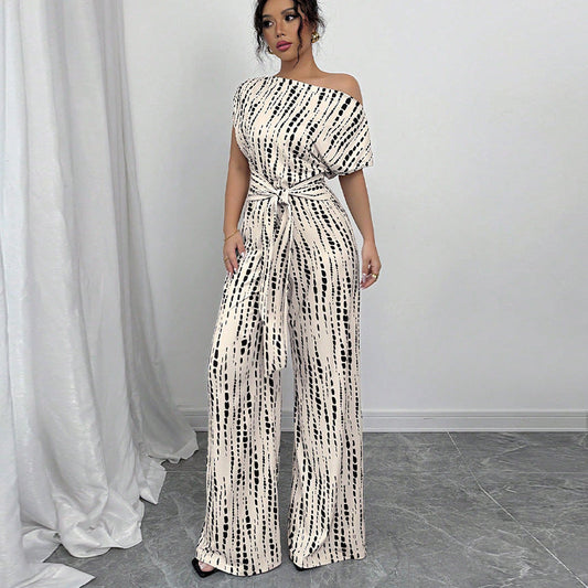 Classy wide-leg oblique strap jumpsuit for women | Elvaira