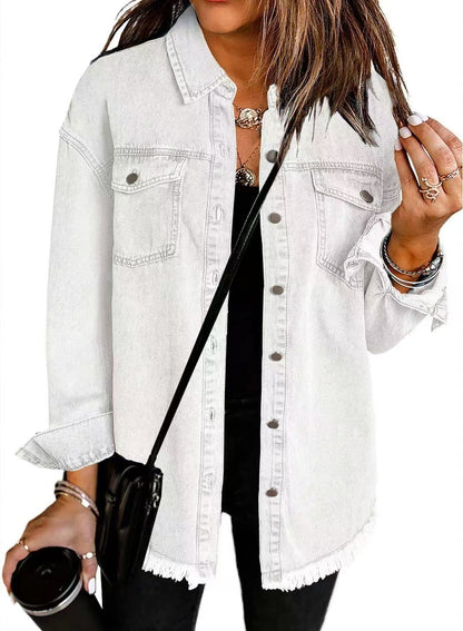 Relaxed button-front jacket with classic collar for women | Katja