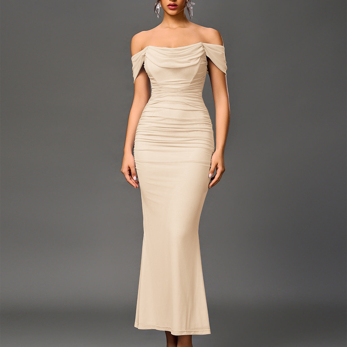 Elegant off-shoulder backless mermaid dress for women | Seraphine