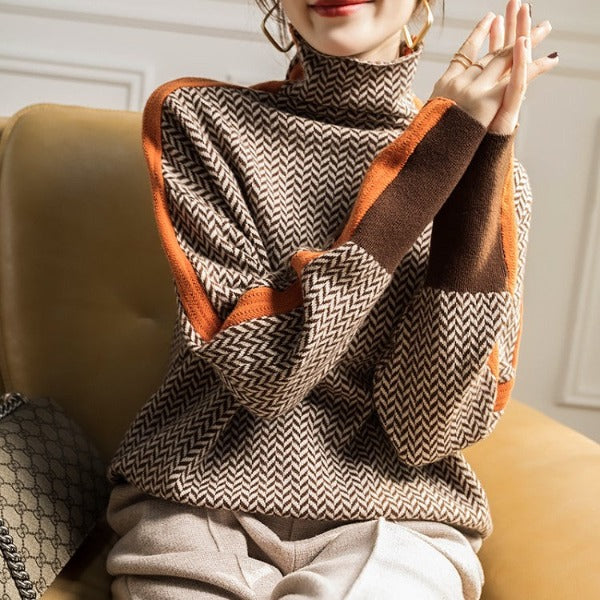 High-neck striped sweater for women | Lucia