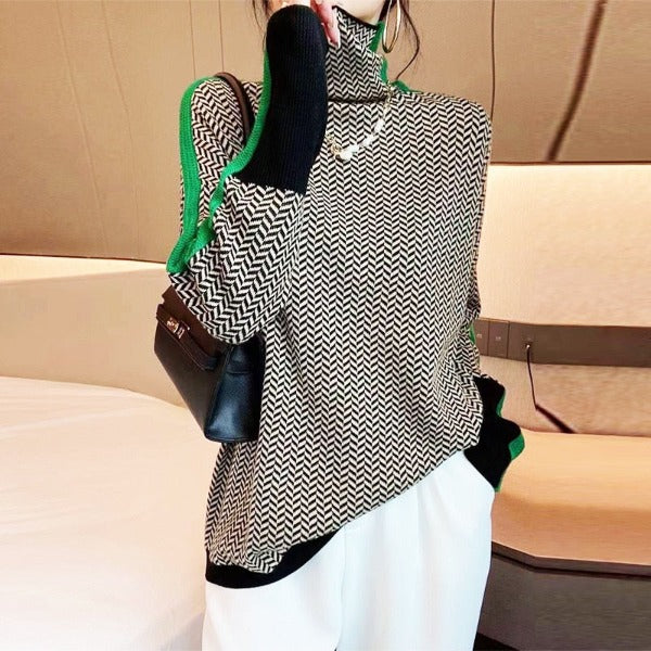 High-neck striped sweater for women | Lucia