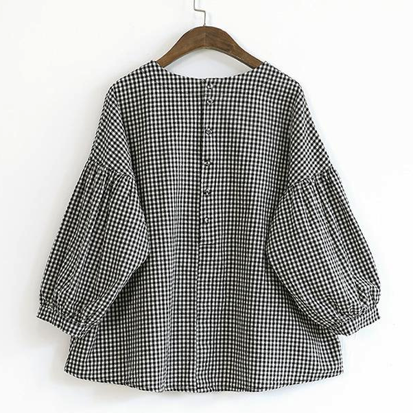French Plaid Asymmetrical Blouse Chic for Women | Mirelune