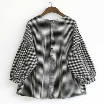 French Plaid Asymmetrical Blouse Chic for Women | Mirelune