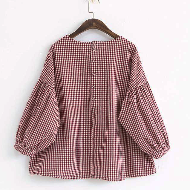 French Plaid Asymmetrical Blouse Chic for Women | Mirelune