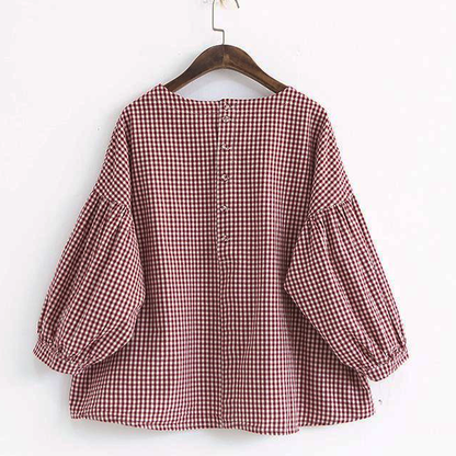 French Plaid Asymmetrical Blouse Chic for Women | Mirelune