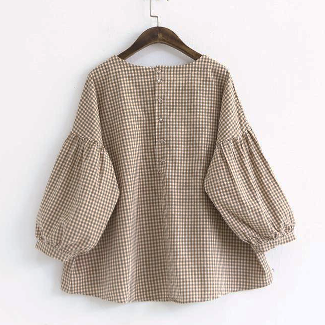 French Plaid Asymmetrical Blouse Chic for Women | Mirelune