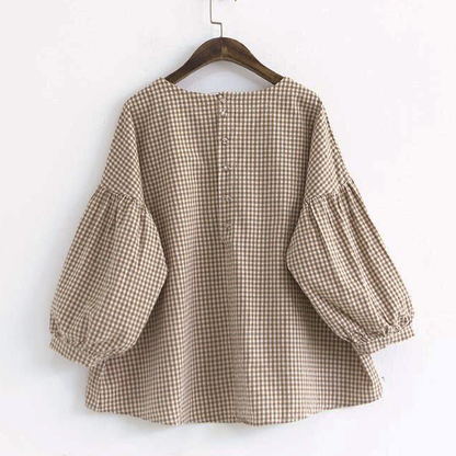 French Plaid Asymmetrical Blouse Chic for Women | Mirelune