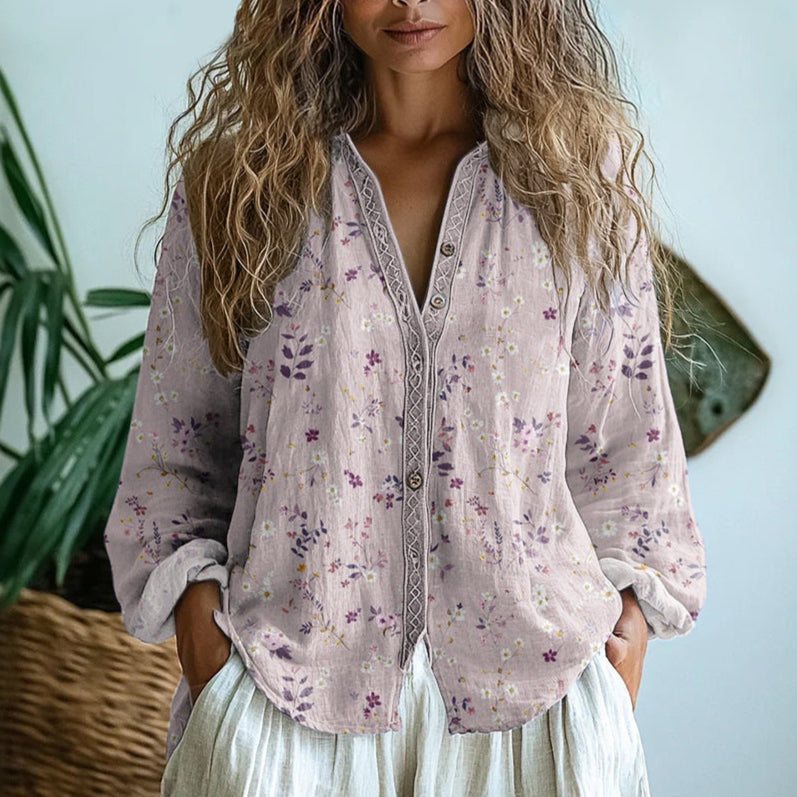 Vintage leaf print relaxed blouse for women | Ambre -2