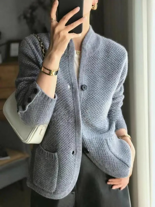Elegant button-front classic long cardigan Cozy for Women | Lucille Élan