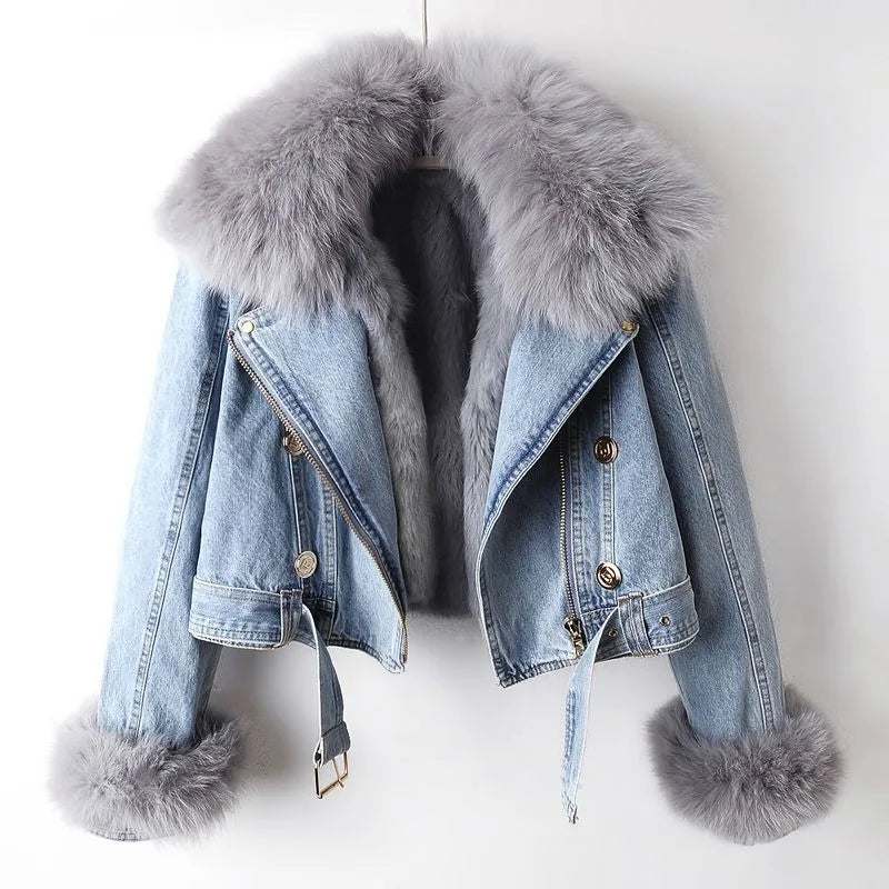 Faux fur denim jacket for women | Phylicia