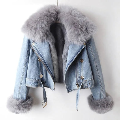 Faux fur denim jacket for women | Phylicia