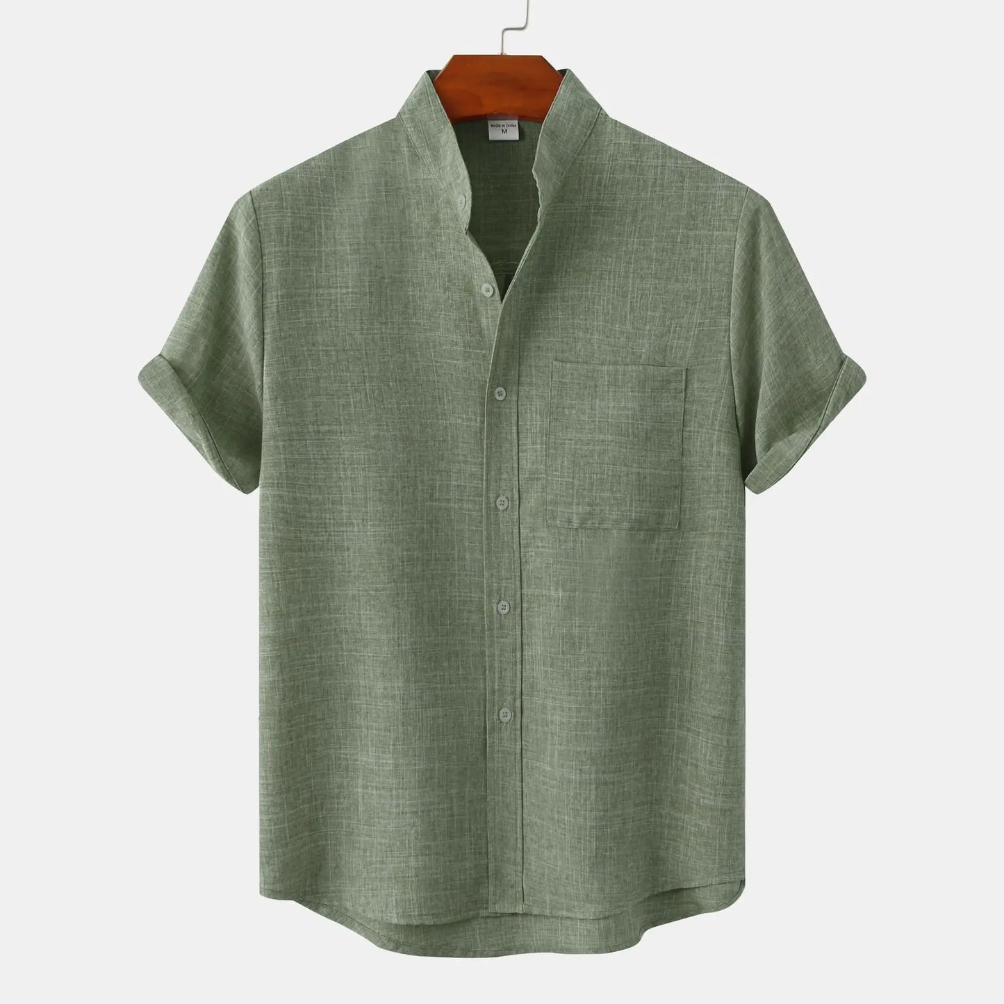 Collarless short-sleeve casual summer shirt for men | Matteo -2