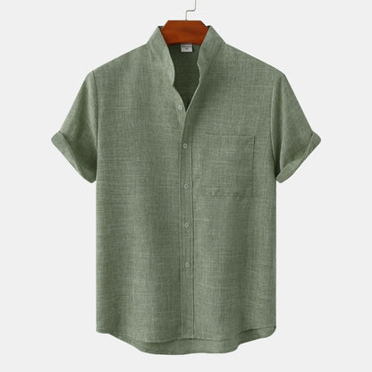 Collarless short-sleeve casual summer shirt for men | Matteo -2