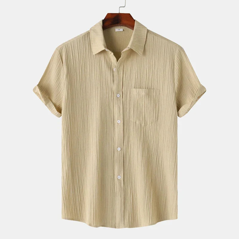 Linen-cotton spread-collar summer shirt for men | Coastal -8
