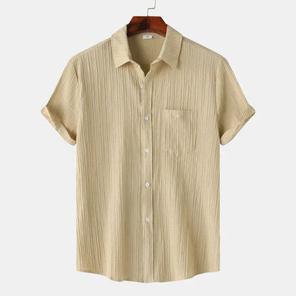 Linen-cotton spread-collar summer shirt for men | Coastal -8