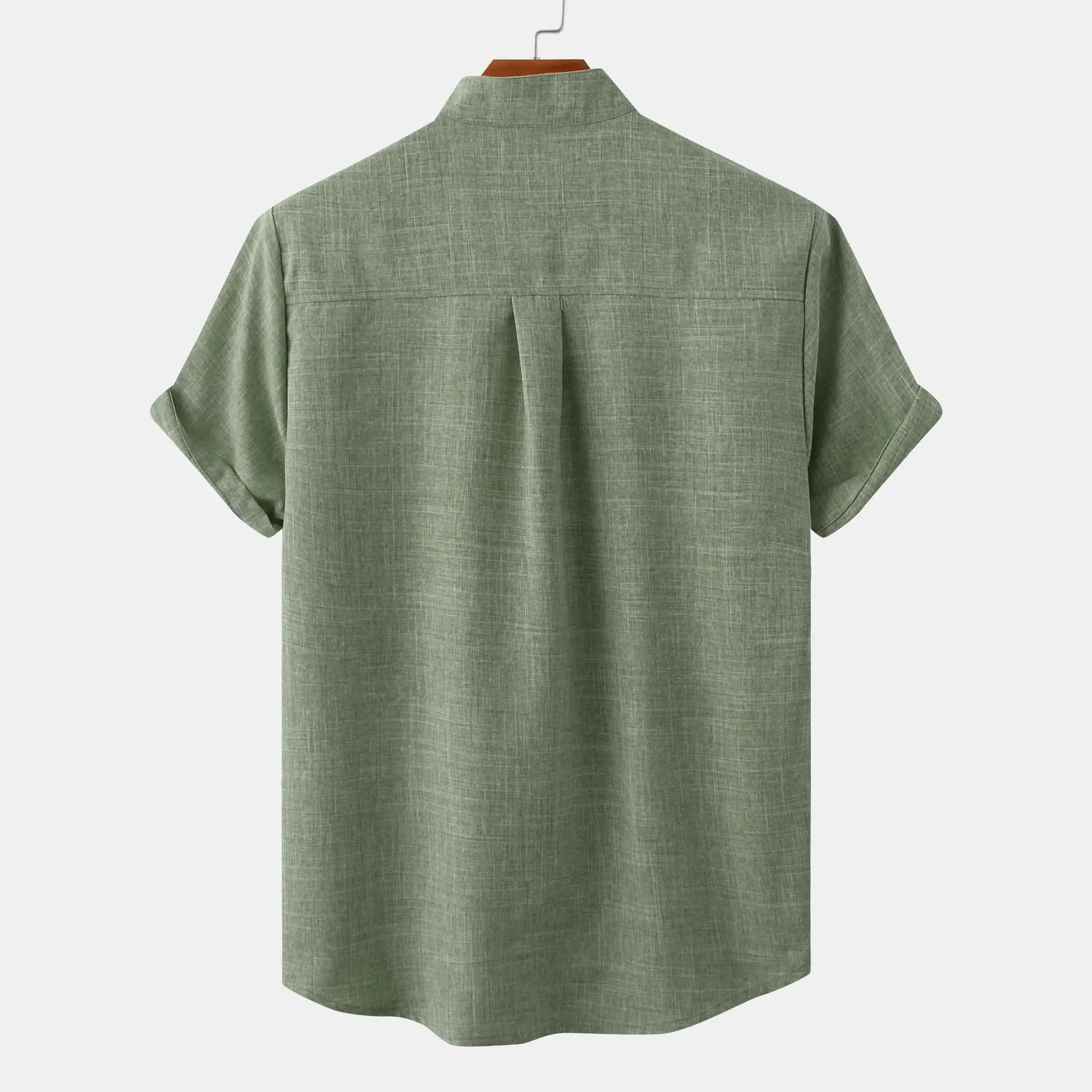 Collarless short-sleeve casual summer shirt for men | Matteo -3
