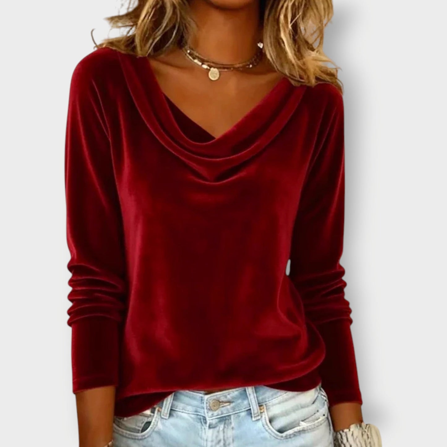 Elegant drape-neck long sleeve evening top Chic for Women | Margaret Élan