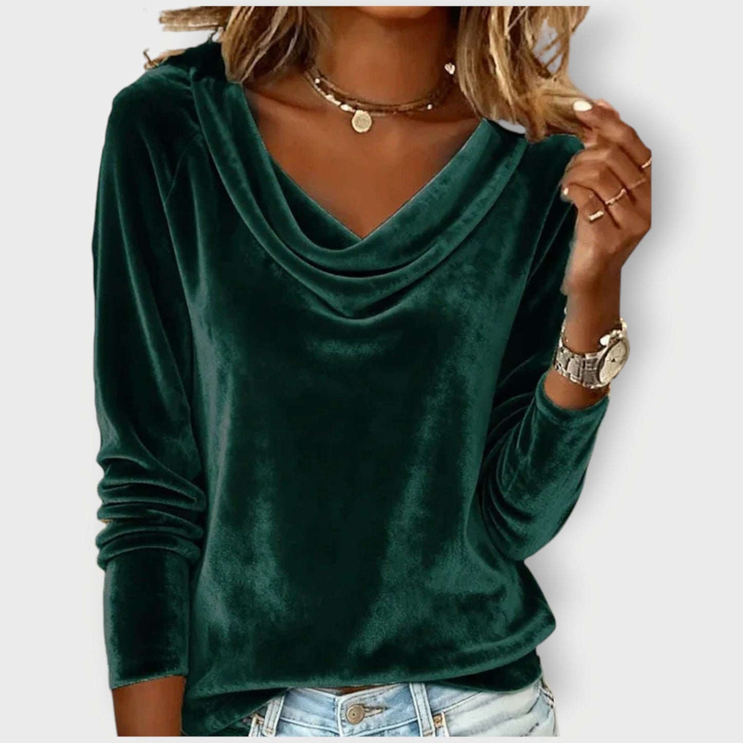Elegant drape-neck long sleeve evening top Chic for Women | Margaret Élan