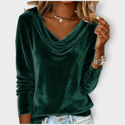 Elegant drape-neck long sleeve evening top Chic for Women | Margaret Élan