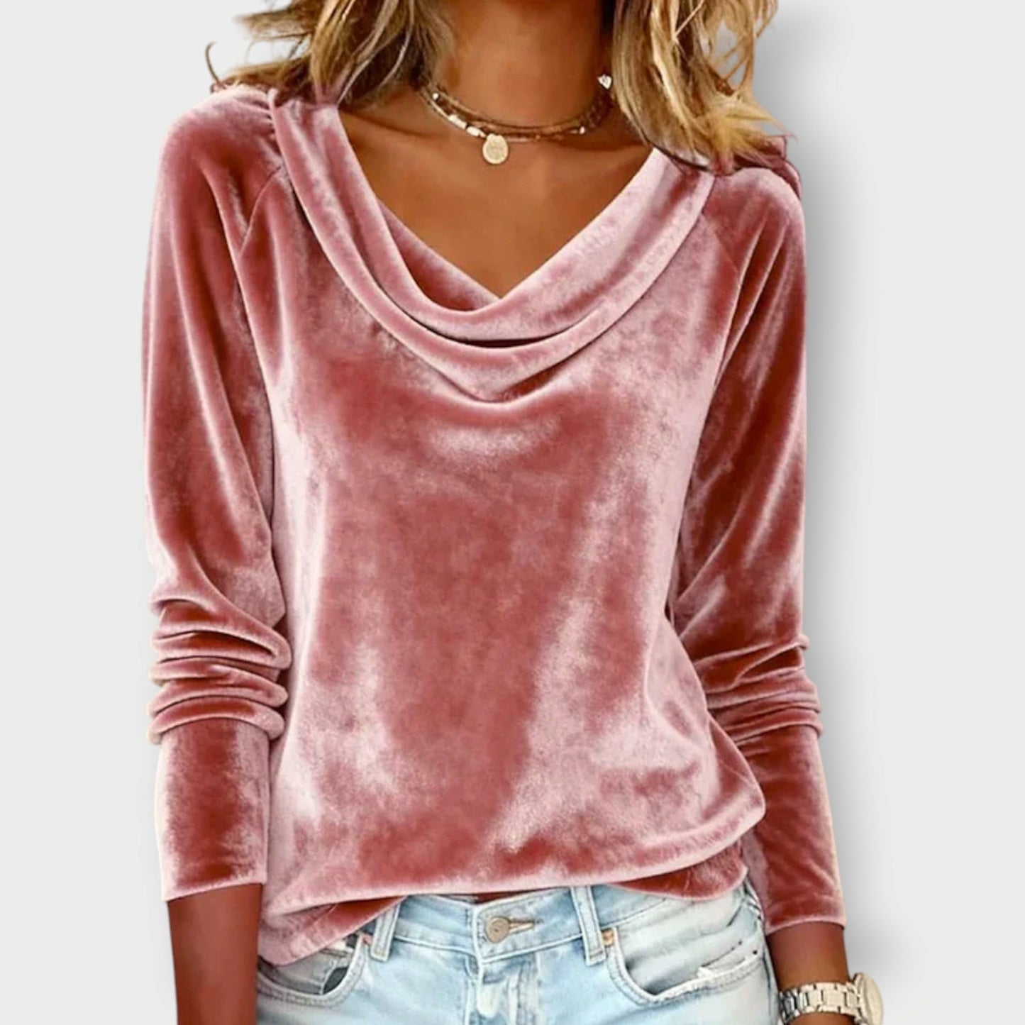 Elegant drape-neck long sleeve evening top Chic for Women | Margaret Élan