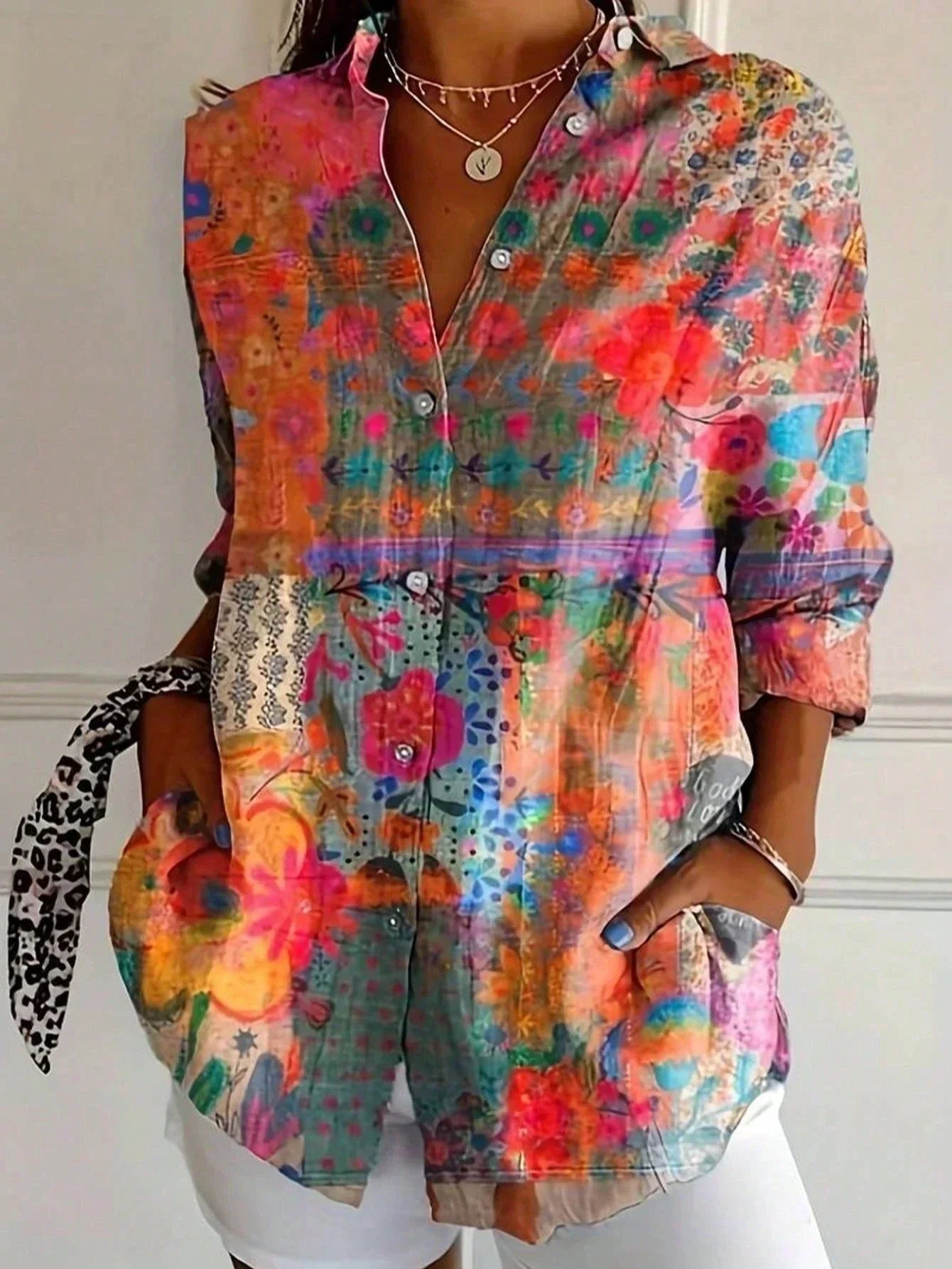 Colourful patterned casual everyday blouse for women | Astrid -2