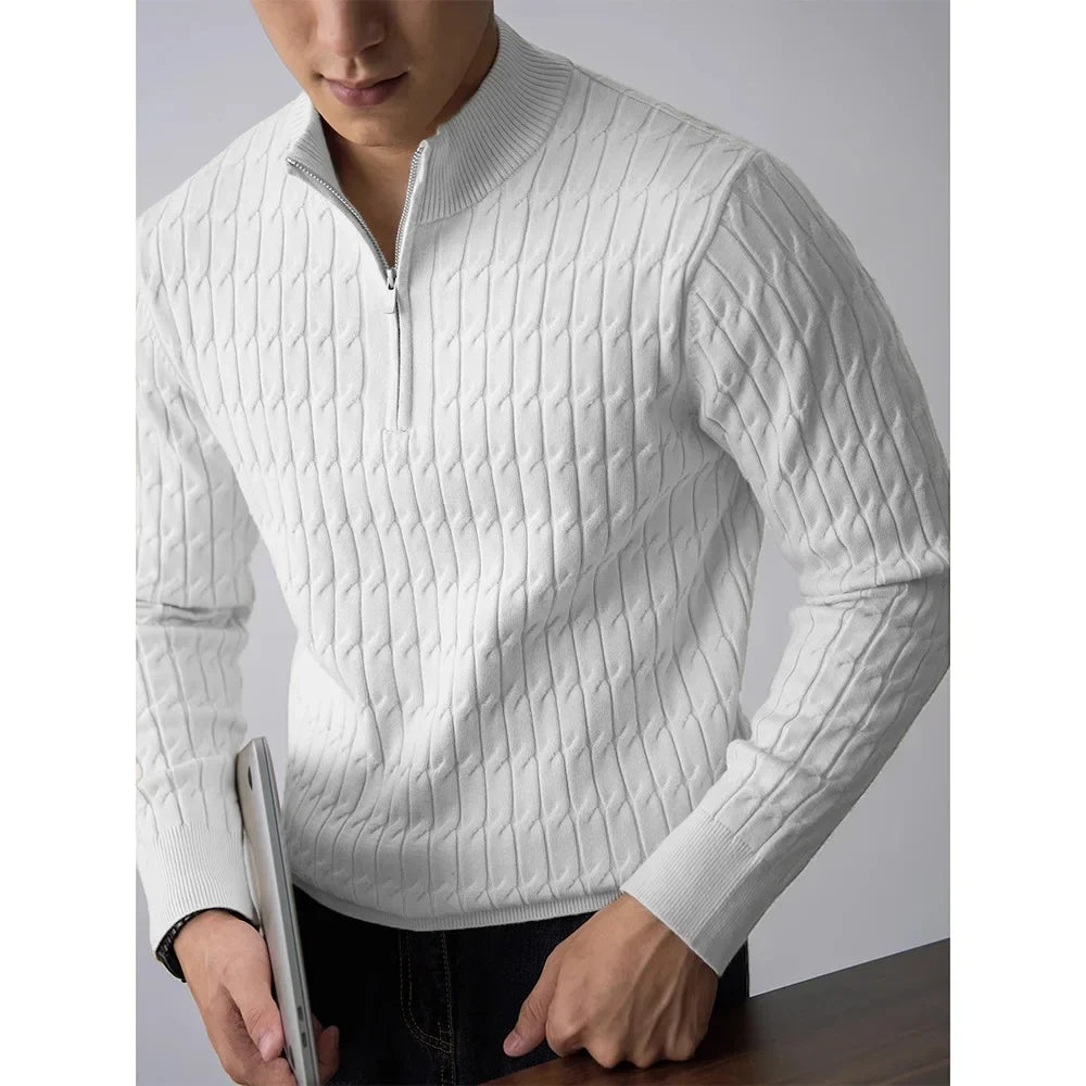 Cable-knit half-zip warm pullover for men | Ellison -23