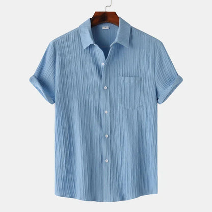 Linen-cotton spread-collar summer shirt for men | Coastal -11