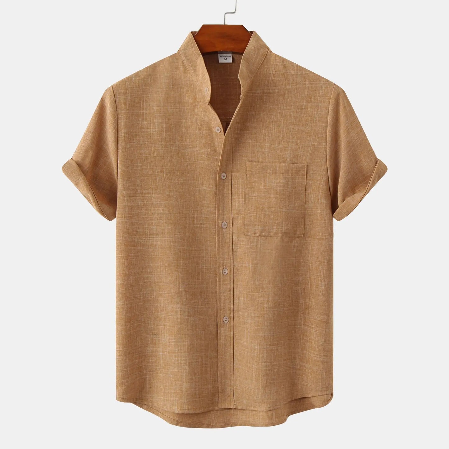 Collarless short-sleeve casual summer shirt for men | Matteo -5