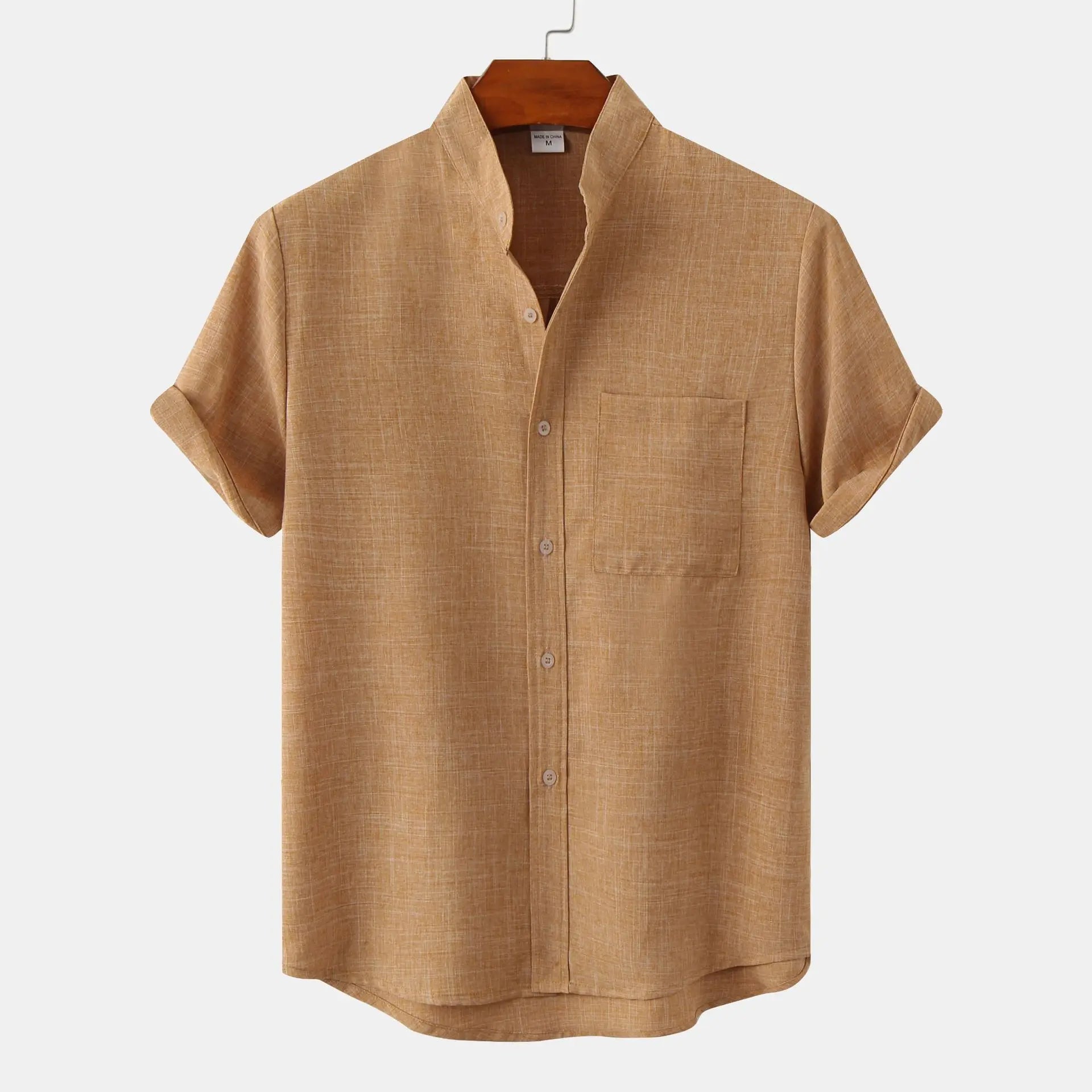 Collarless short-sleeve casual summer shirt for men | Matteo -5
