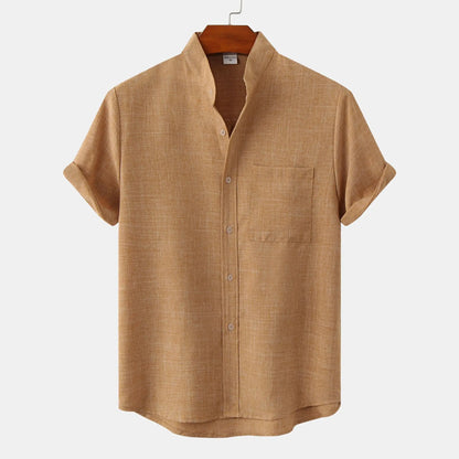 Collarless short-sleeve casual summer shirt for men | Matteo -5
