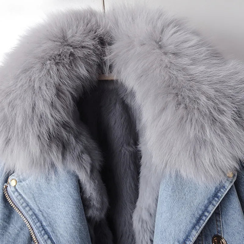 Faux fur denim jacket for women | Phylicia