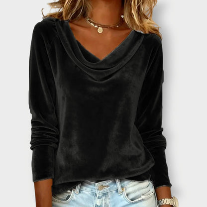 Elegant drape-neck long sleeve evening top Chic for Women | Margaret Élan