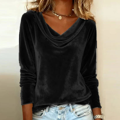 Elegant drape-neck long sleeve top Chic for Women | Margaret Noir