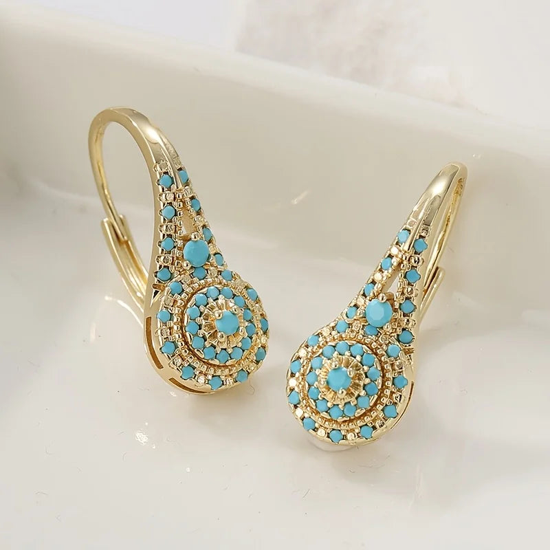 Turquoise Mosaic Teardrop Drop Earrings for Women | Elira