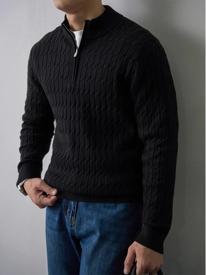Cable-knit half-zip warm pullover for men | Ellison -3