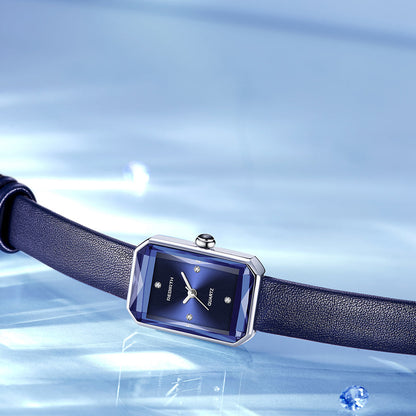 Slim rectangular leather-strap wristwatch for women | Aurora -11