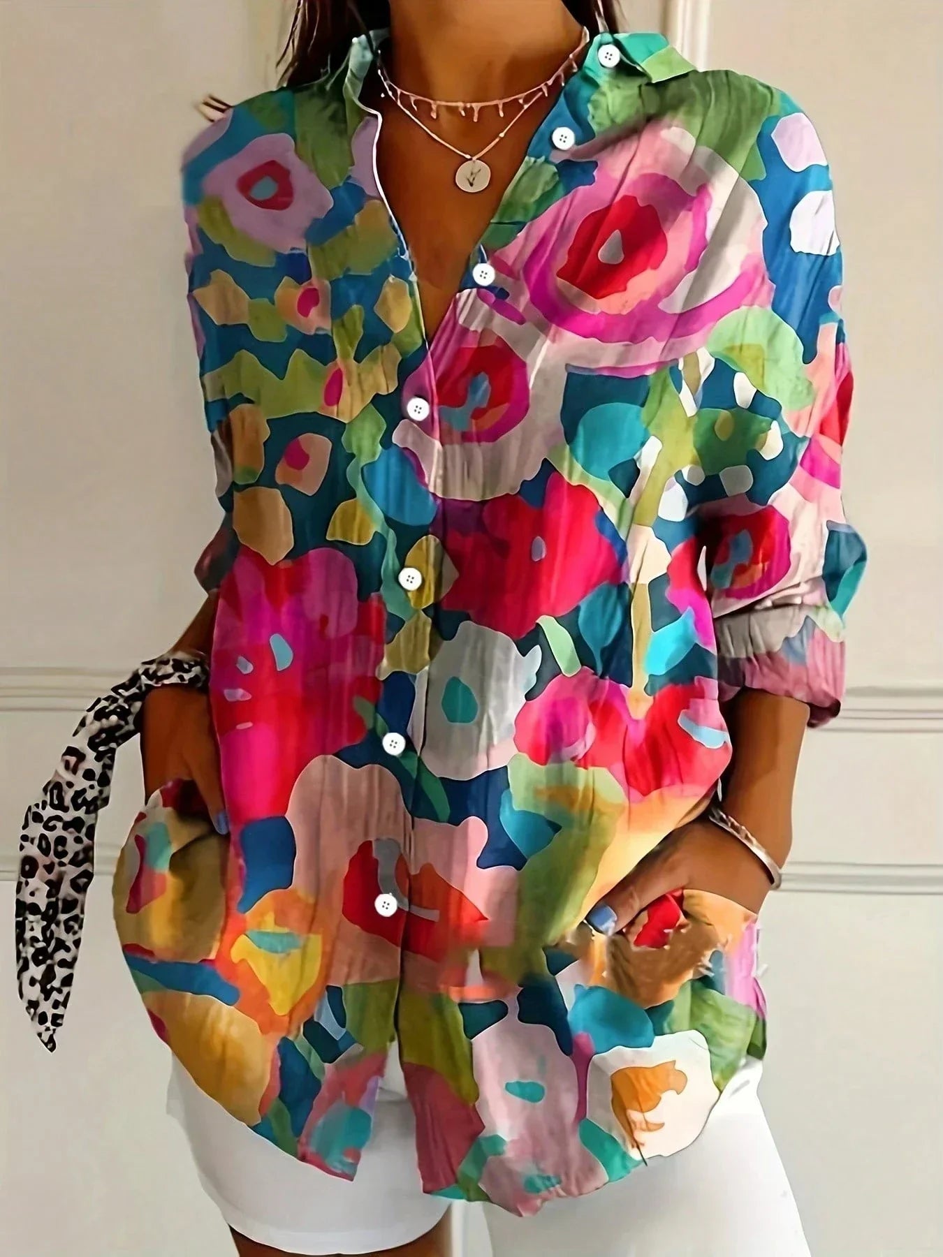 Colourful patterned casual everyday blouse for women | Astrid -5